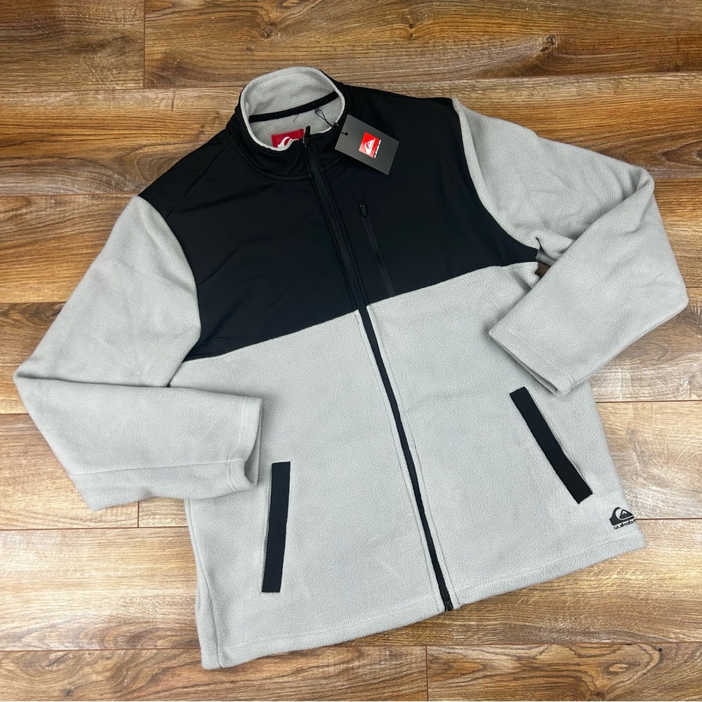 $120 QUIKSILVER Men's Black and Gray Fleece Jacket Size Large NWT